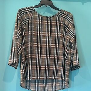 Plaid Button-Back Women's Top in Black and Brown
